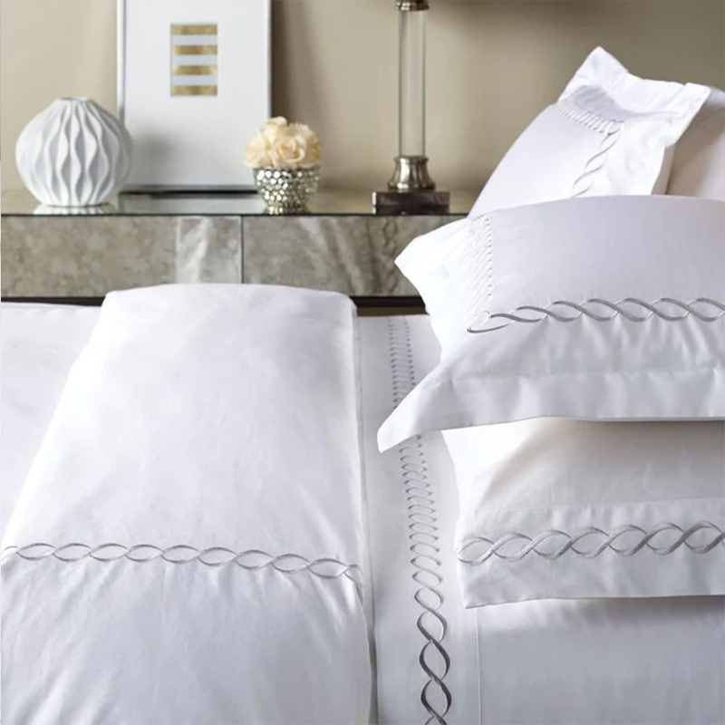 Prachtig zilver geborduurd hotel quilt cover set puur katoen sateen 330T